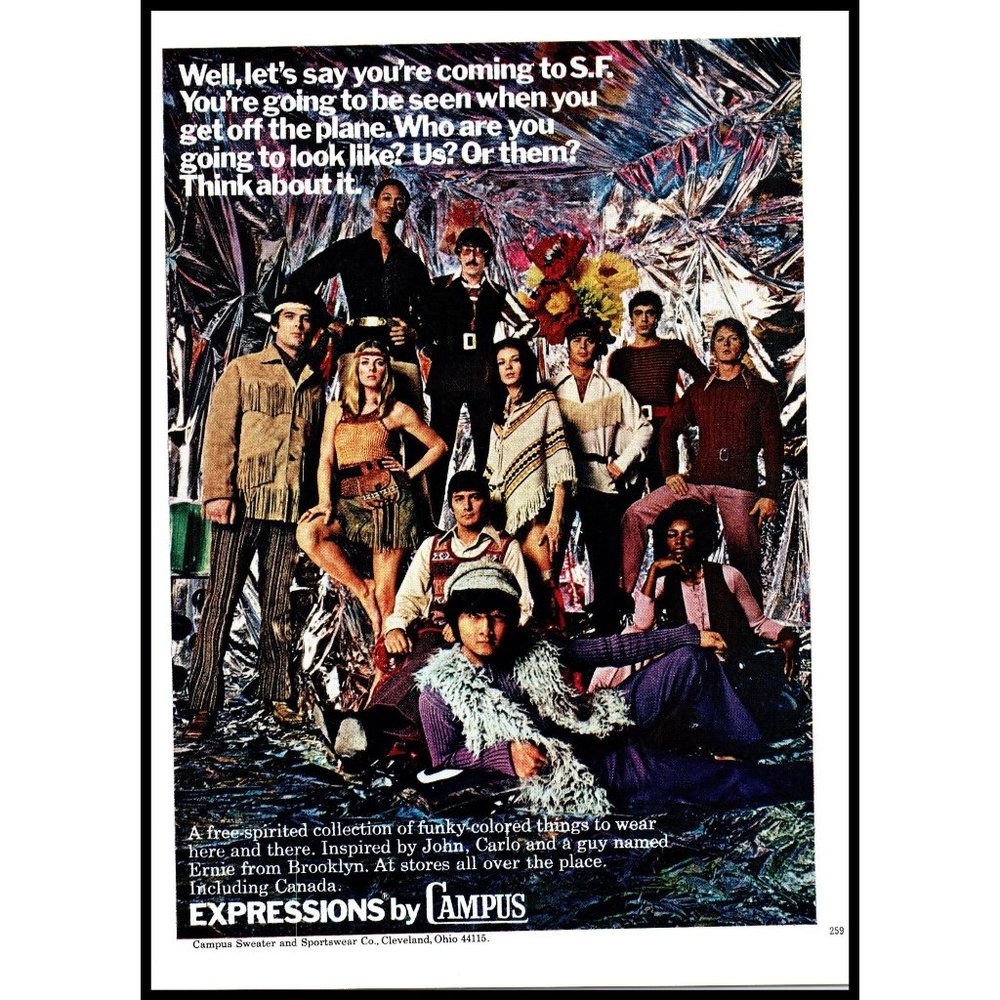 1970 Expressions by Campus Vintage Print Ad Fringe Hippie 70s Fashion Wall Art